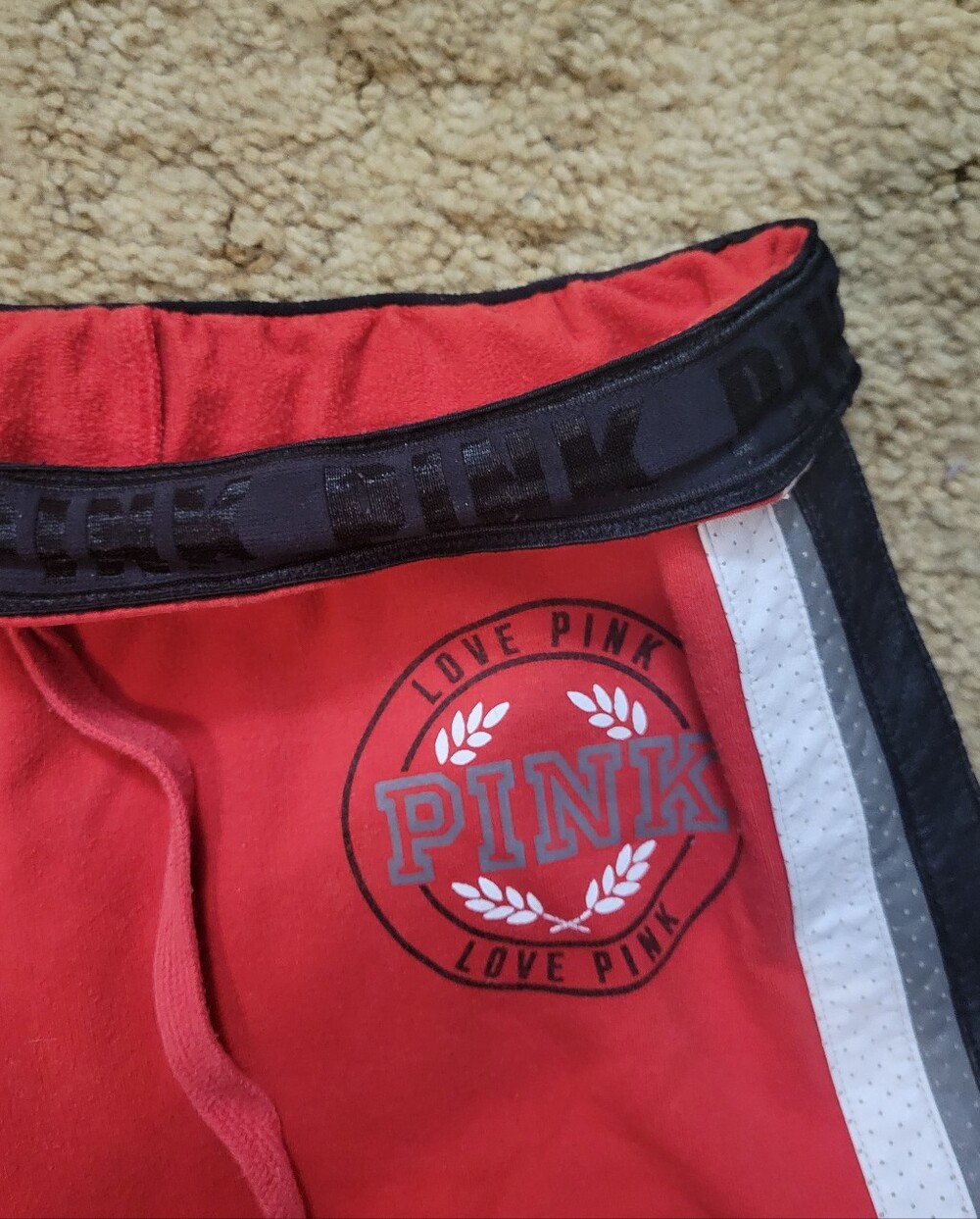 Victoria's Secret PINK Red Jogger Pants with Black & White Side Stripes - Picture 6 of 9
